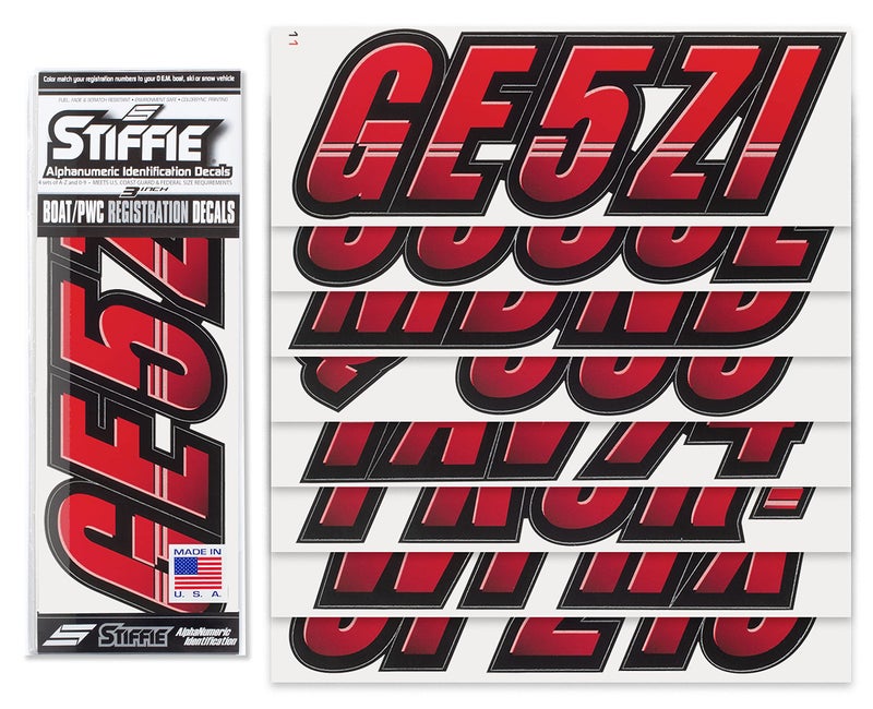 STIFFIE Techtron Red/Black 3" Boat & PWC Registration Decals â€¢ Numbers Letters Stickers - Image 2